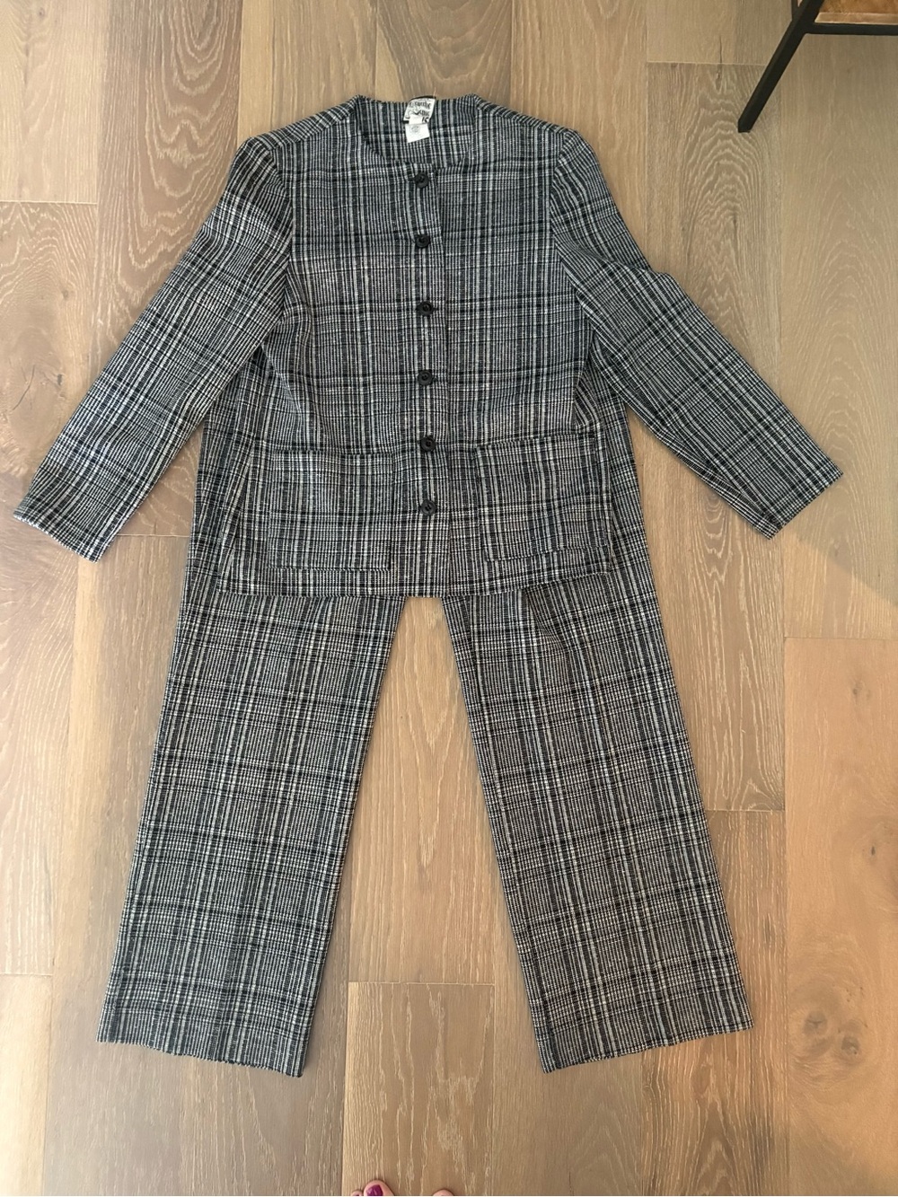 Vintage Set of Plaid Button-Up Jacket w/ Matching Pants Size 10P